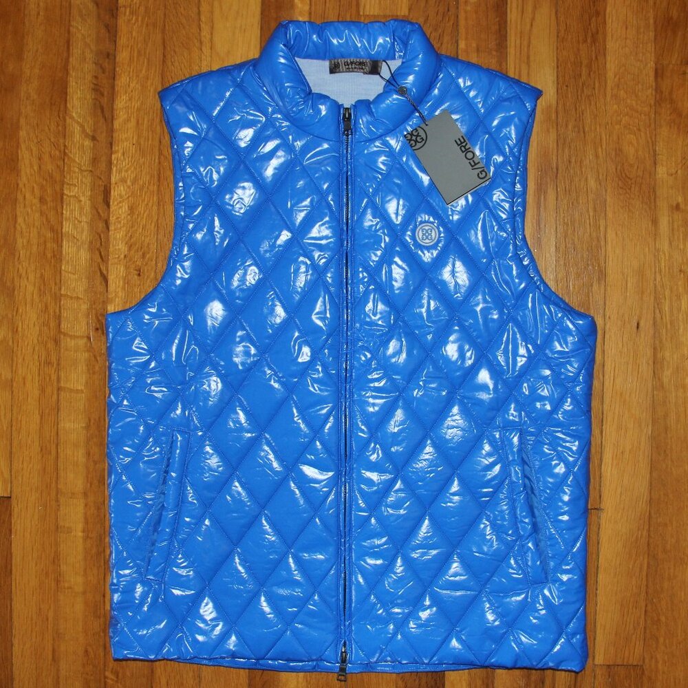 G/Fore Quilted Coated Nylon Wool Lined Slim Fit Puffer Golf Vest Mens L Blue